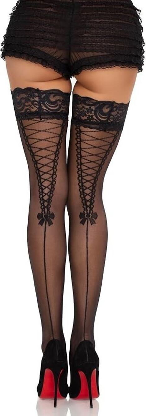 Gothic Victorian Vampire Vkei Dark Fairycore 'Lace-Up Back' Thigh High Stocking